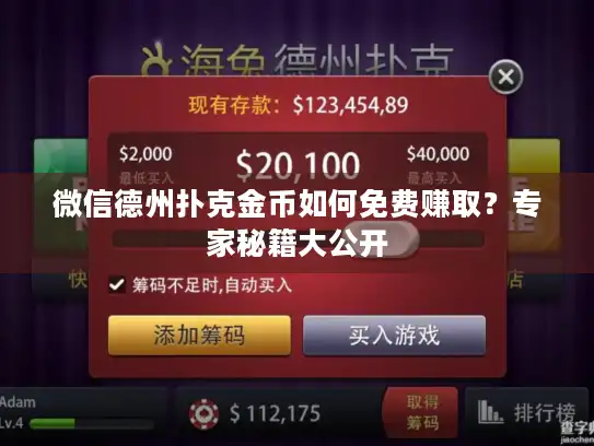 微信德州扑克金币如何免费赚取？专家秘籍大公开