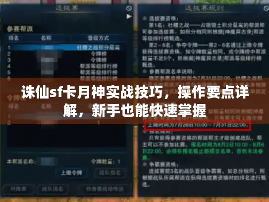 诛仙sf卡月神实战技巧,操作要点详解,新手也能快速掌握 诛仙sf卡月神实战技巧,操作要点详解,新手也能快速掌握