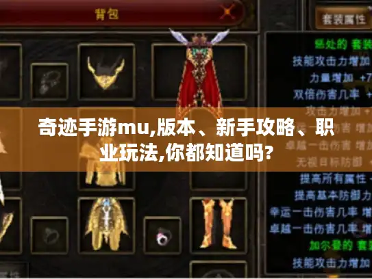 奇迹手游mu,版本、新手攻略、职业玩法,你都知道吗?