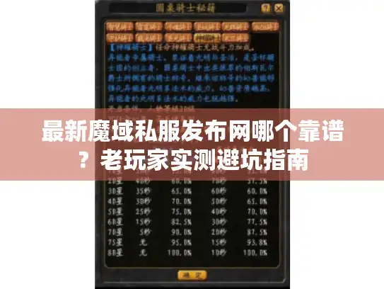 最新魔域私服发布网哪个靠谱？老玩家实测避坑指南