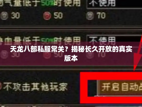 天龙八部私服常关？揭秘长久开放的真实版本