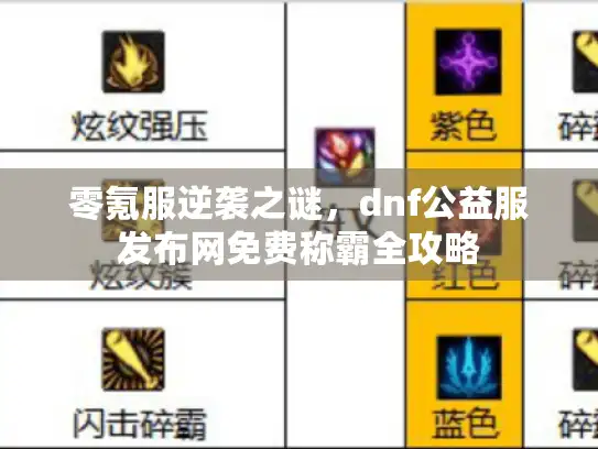 零氪服逆袭之谜,dnf公益服发布网免费称霸全攻略 零氪服逆袭之谜,dnf公益服发布网免费称霸全攻略