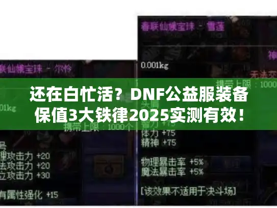 还在白忙活？DNF公益服装备保值3大铁律2025实测有效！