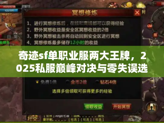 奇迹sf单职业服两大王牌，2025私服巅峰对决与零失误选择秘籍