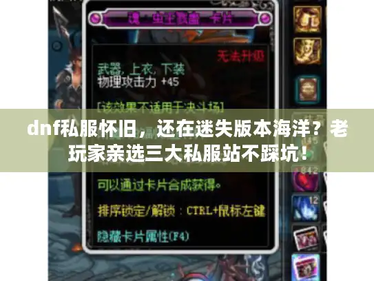 dnf私服怀旧，还在迷失版本海洋？老玩家亲选三大私服站不踩坑！
