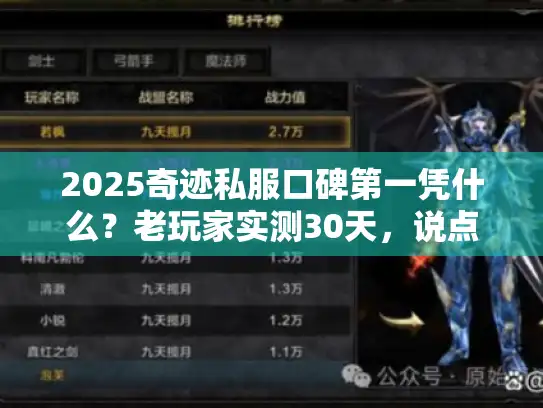2025奇迹私服口碑第一凭什么？老玩家实测30天，说点掏心窝的话