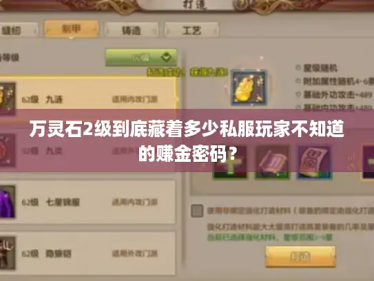 万灵石2级到底藏着多少私服玩家不知道的赚金密码? 万灵石2级到底藏着多少私服玩家不知道的赚金密码?