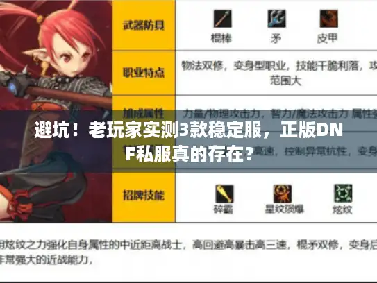 避坑！老玩家实测3款稳定服，正版DNF私服真的存在？