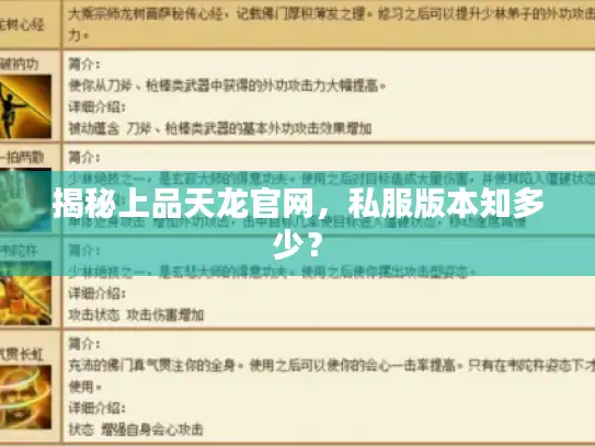 揭秘上品天龙官网，私服版本知多少？