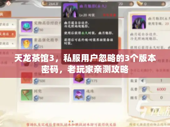天龙茶馆3,私服用户忽略的3个版本密码,老玩家亲测攻略 天龙茶馆3,私服用户忽略的3个版本密码,老玩家亲测攻略