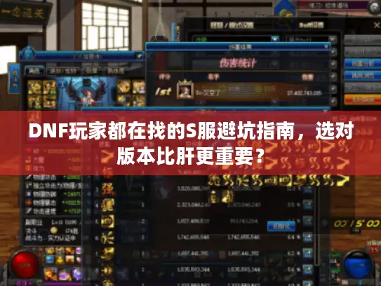 DNF玩家都在找的S服避坑指南，选对版本比肝更重要？