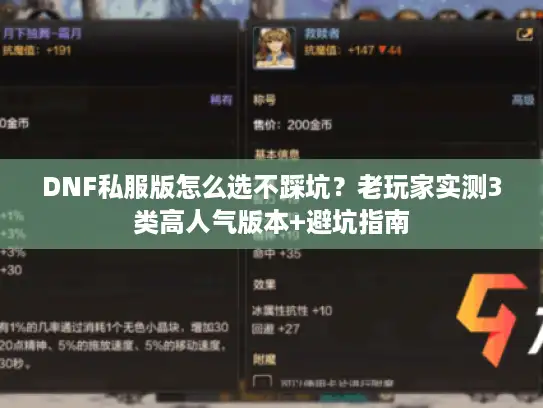 DNF私服版怎么选不踩坑？老玩家实测3类高人气版本+避坑指南