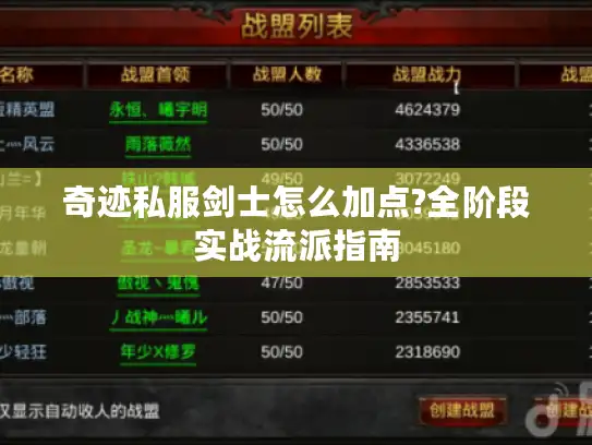 奇迹私服剑士怎么加点?全阶段实战流派指南