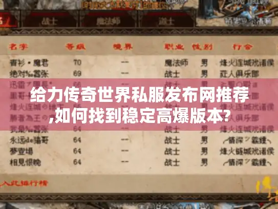给力传奇世界私服发布网推荐,如何找到稳定高爆版本? 给力传奇世界私服发布网推荐,如何找到稳定高爆版本?