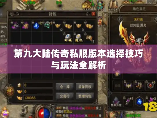 第九大陆传奇私服版本选择技巧与玩法全解析