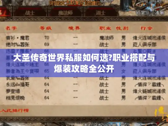 大圣传奇世界私服如何选?职业搭配与爆装攻略全公开