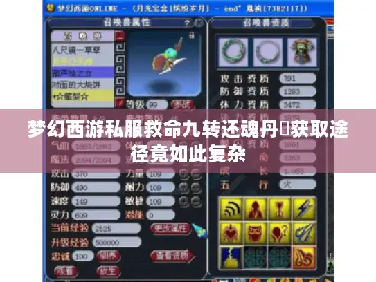 梦幻西游私服救命九转还魂丹❓获取途径竟如此复杂